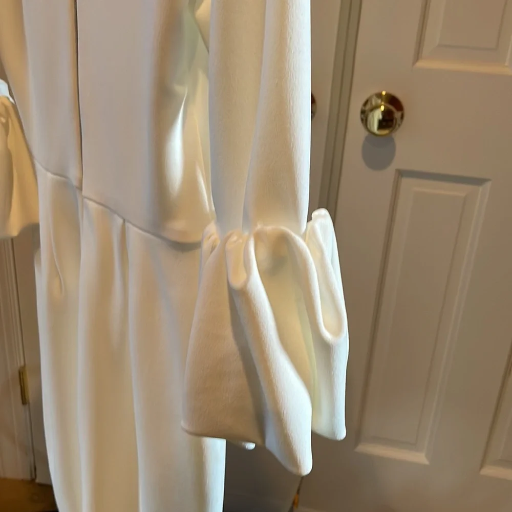 Betsy Adam cream dress with gold zipper detail at kick pleat - Picture 4 of 4